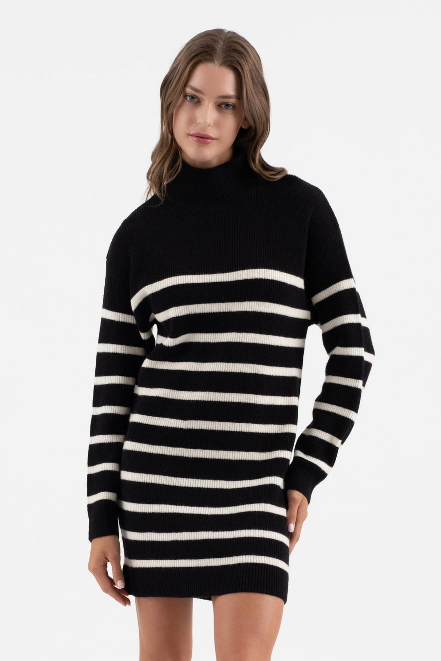 Black Stripe Sweater Dress(231) Terry Blend Velvet Blend Canvas Blend