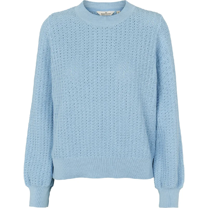 Basic Apparel - Joda Sweater - Airy Blue Hooded Sweater Collared Sweater Shawl Collar