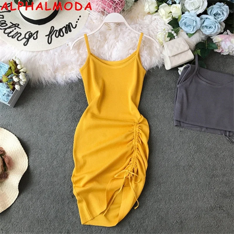 Women Solid Sling Knit Pullovers Slim Stylish Drawing String Dress Cashmere Luxurious Pullover
