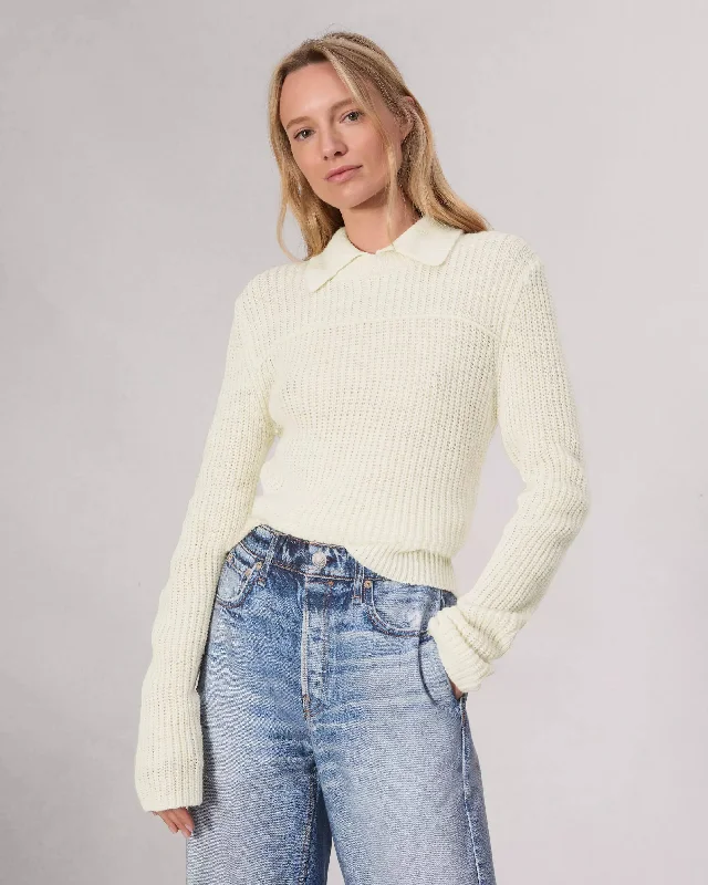 Madix Polo Sweater in Ivory Stretchy Elastic Breathable