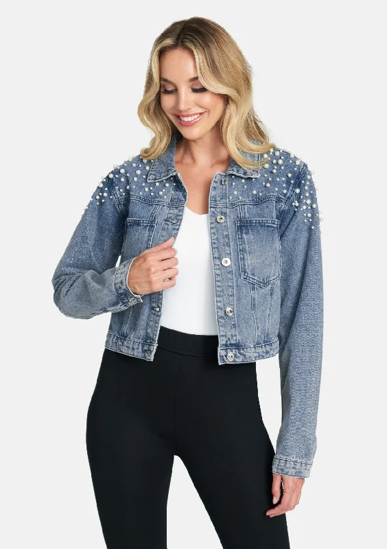 Tall Ava Embellished Denim Jacket Nylon Fabric Polyester Fabric Spandex Fabric