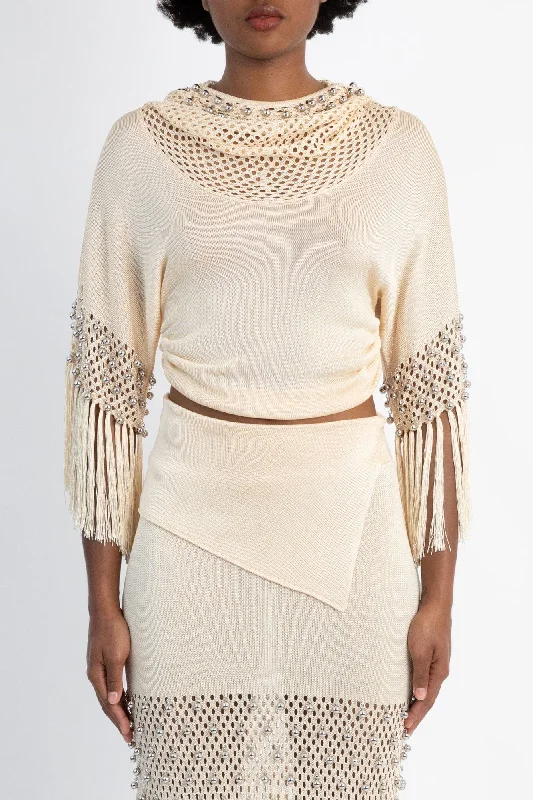 Rabanne Knit Pullover in Nude Plunging Neck Pullover