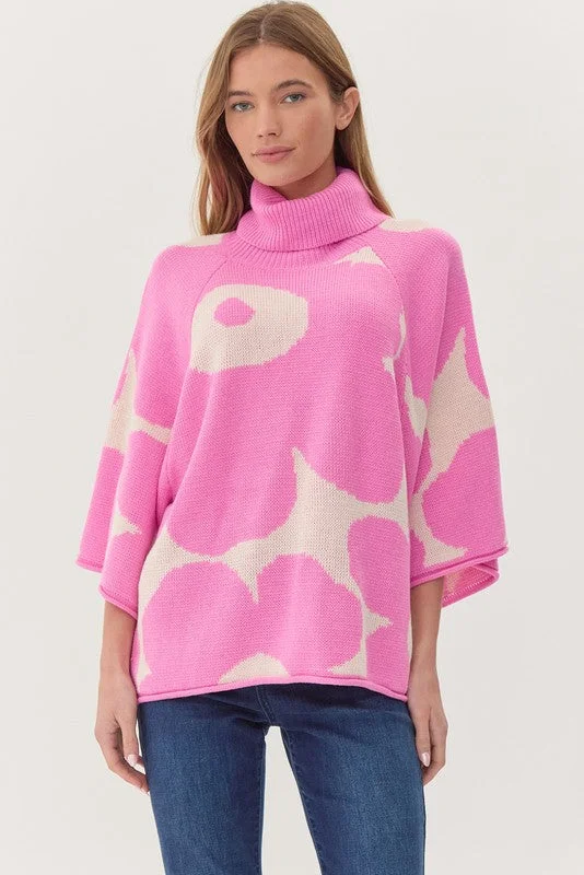 Flower Knit 3/4 Dolman Sleeves Pullover Spaghetti Sleeve Top
