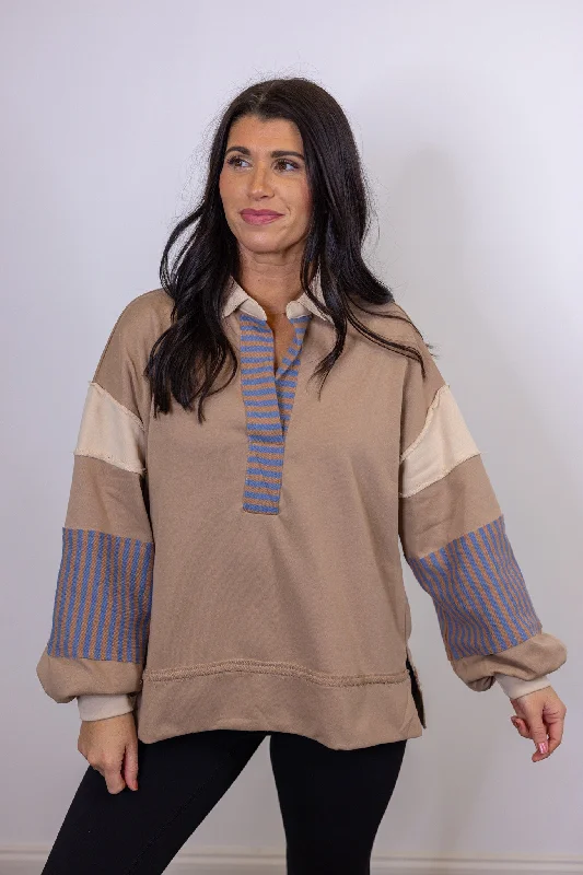 Colorblock Fabulous Mocha Blue Pullover Alpaca Blend Soft