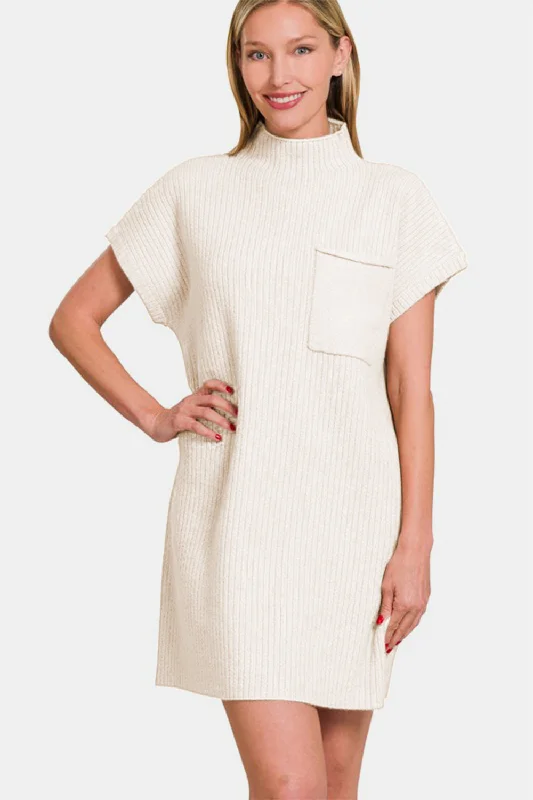 Zenana Short Sleeve Sweater Mini Dress Print Jacquard Patchwork
