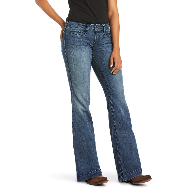 Trouser Mid Rise Stretch Outseam Ella Wide Leg Jean Trousers stylish elegant