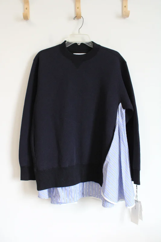 NEW Sacai 6967 Sponge Sweat Navy Pullover | 3 (L) Lapel Neck Sweater