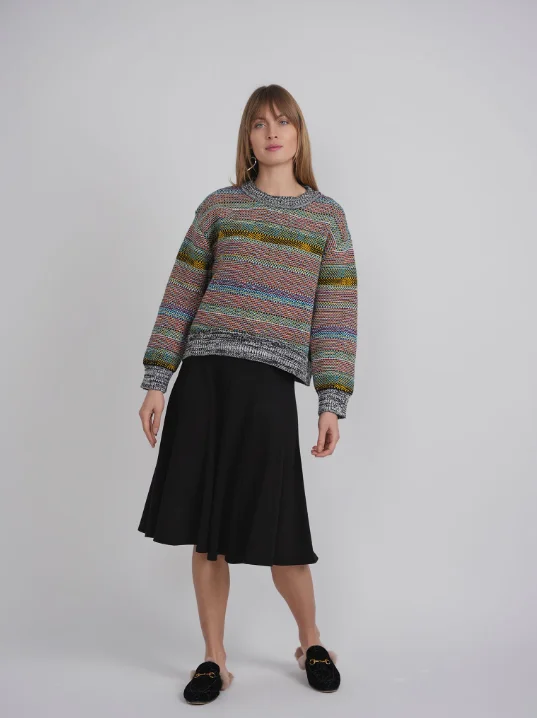 MULTICOLORED STITCH KNIT SWEATER Tailored Straight A-Line