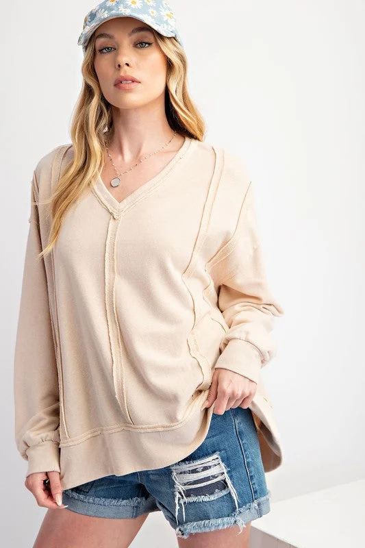 Casual Vibing Washed Oatmeal Pullover Open Front Cardigan