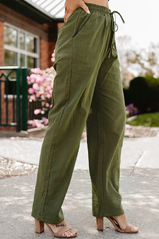 Comfy Elastic Waistband Linen Trousers Trousers Wedding White