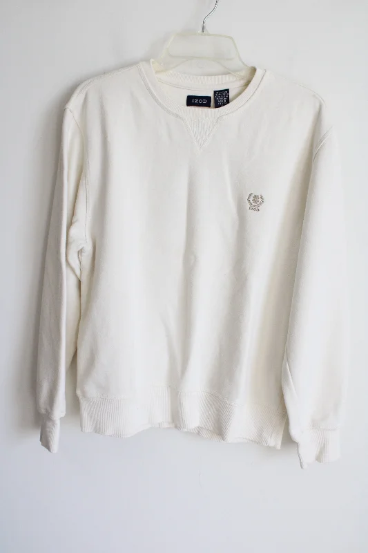 Izod Cream Cotton Blend Pullover Sweatshirt | S Flutter Sleeve Feminine