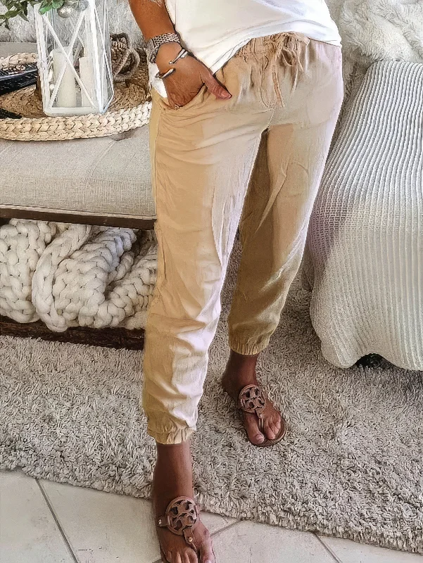 Linen Drawstring Casual Wide Leg Trousers Trousers Bridal Satin
