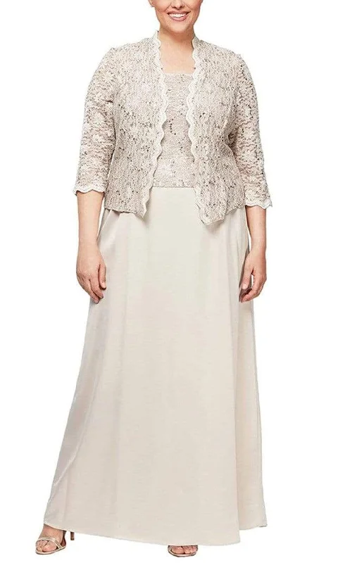 Alex Evenings - 4121198 Embroidered Sleeveless Long Dress with Jacket Chenille Jacket Brocade Jacket Lace Jacket Alex Evenings - 4121198 Embroidered Sleeveless Long Dress with Jacket Chenille Jacket Brocade Jacket Lace Jacket