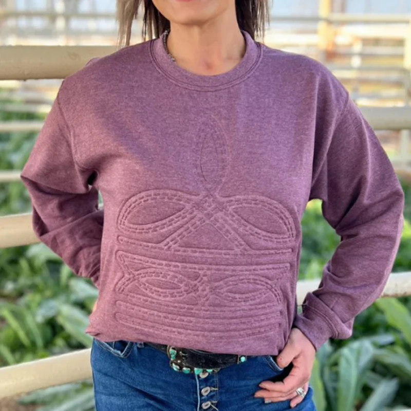 Gone Country Cranberry Boot Stitched Pullover Mock Neck Pullover