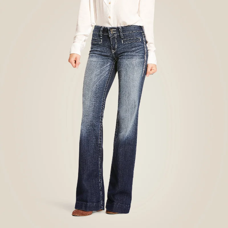 Women's Ariat Trouser Mid Rise Stretch Entwined Wide Leg Jean Trousers Denim Distressed