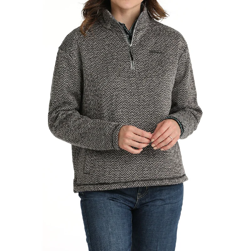 Cinch Women's Grey Herringbone 1/4 Zip Pullover Cable Knit Chunky