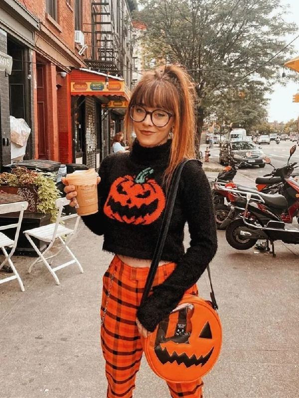 Gothic Black Pumpkin Print Women's Sweater Turtleneck Pullover Crop Long Sleeves Halloween Grunge Girls Party Top Long Bell Sleeve Gothic Black Pumpkin Print Women's Sweater Turtleneck Pullover Crop Long Sleeves Halloween Grunge Girls Party Top Long Bell Sleeve