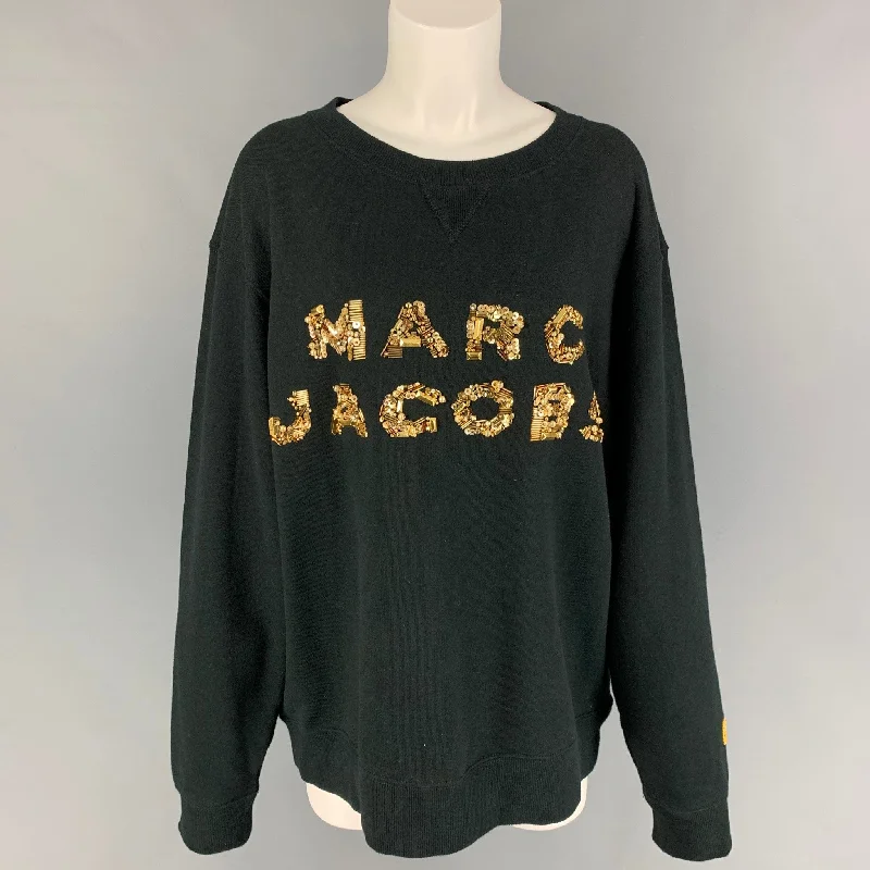 MARC JACOBS Size L Black Gold Cotton Sequined Crew-Neck Pullover Honey Neck Pullover MARC JACOBS Size L Black Gold Cotton Sequined Crew-Neck Pullover Honey Neck Pullover