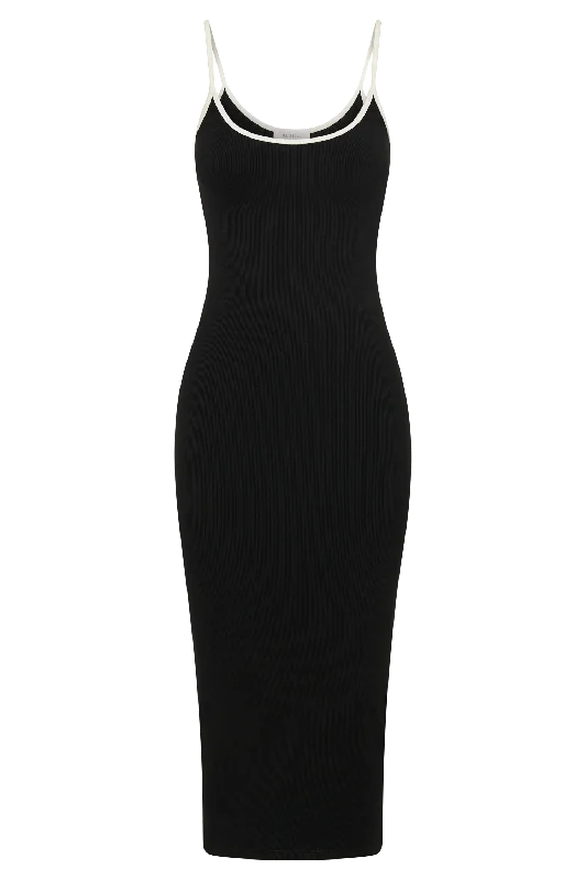 Alexis Ribbed Contrast Midi Dress - Black/White