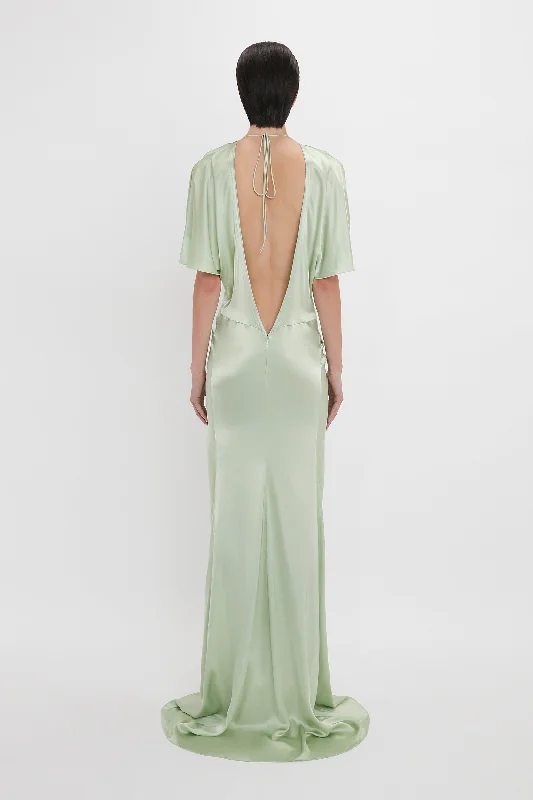 Exclusive Floor-Length Gathered Dress In Jade