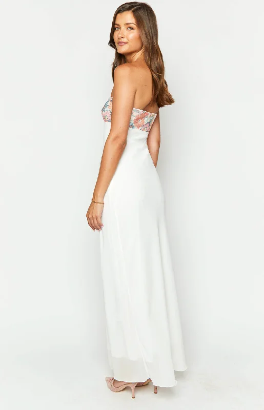 Lyric White Rose Sequin Strapless Maxi Dress