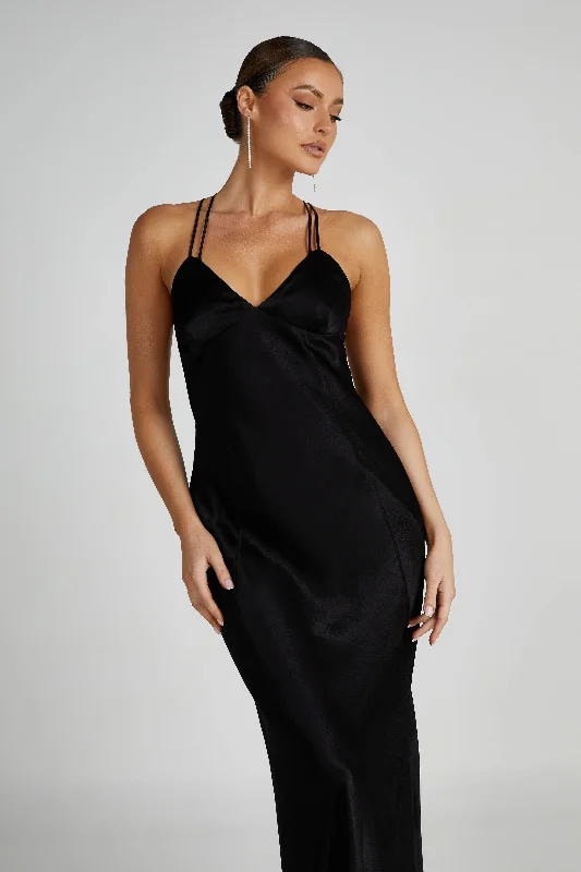 Makari Satin Maxi Dress - Black