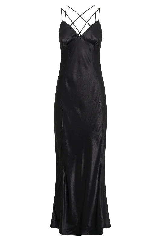 Makari Satin Maxi Dress - Black