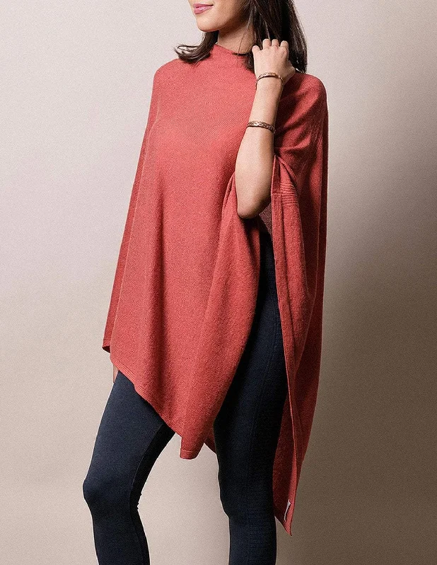 Cashmere & Wool Poncho - Coral