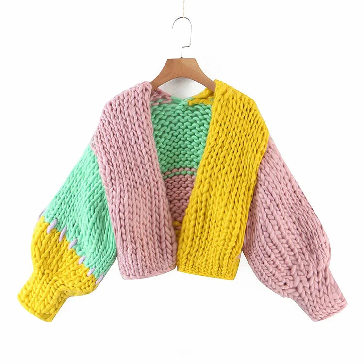 Loose and lazy Style Lantern Sleeve knitted cardigan sweater  7182