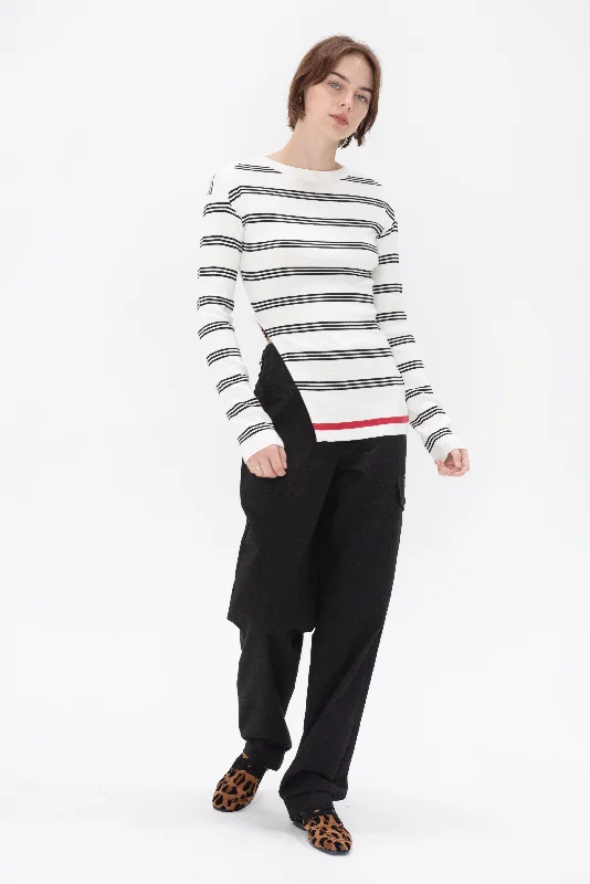 Stripe Roundneck Sweater, Alabaster