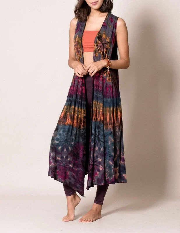 Tie-Dye Long Sleeveless Wrap - Grey