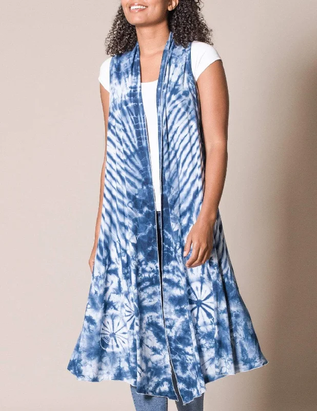 Tie-Dye Long Sleeveless Wrap - Indigo