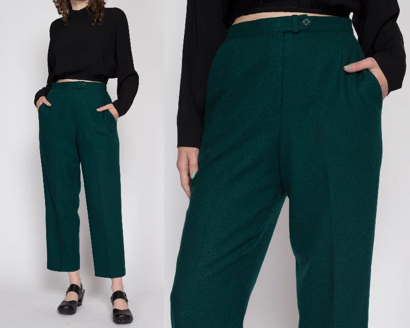 Large 80s Forest Green Merino Wool Trousers 31""