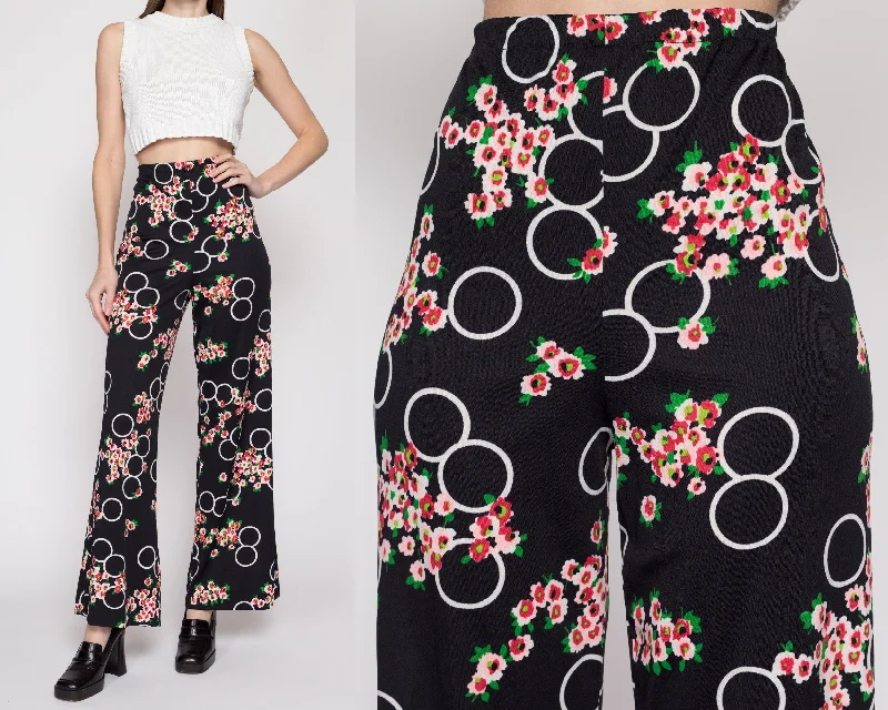 Sm-Med 70s Black Floral Flared Pants