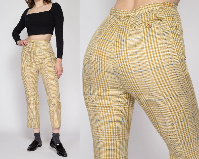 Small 60s Jack Winter Yellow Plaid High Waisted Pants Petite