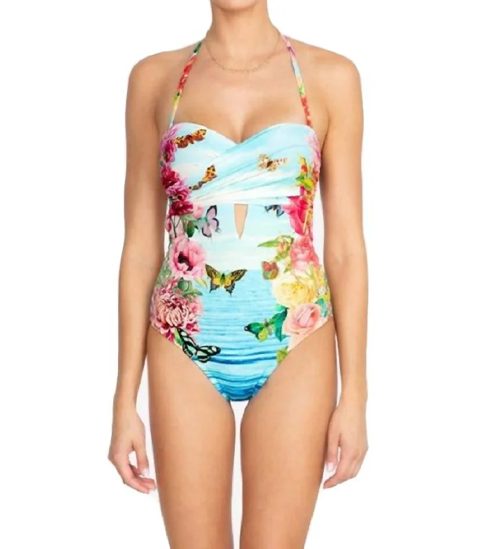 Costa Azul Cut Out One Piece Swimsuit In Blue Multi