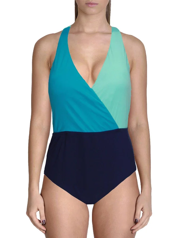 Womens Colorblock Criss-Cross Back One-Piece Swimsuit