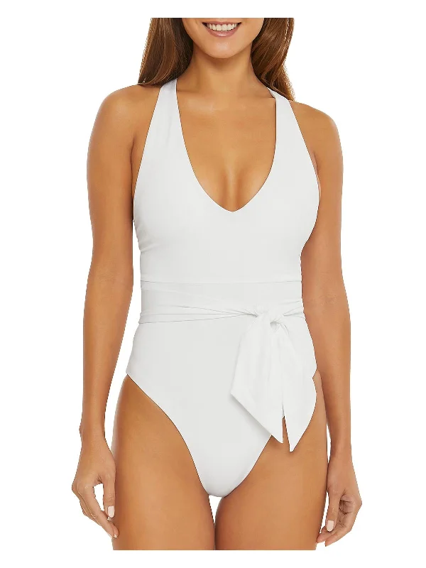 Womens Solid Polyester One-Piece Swimsuit