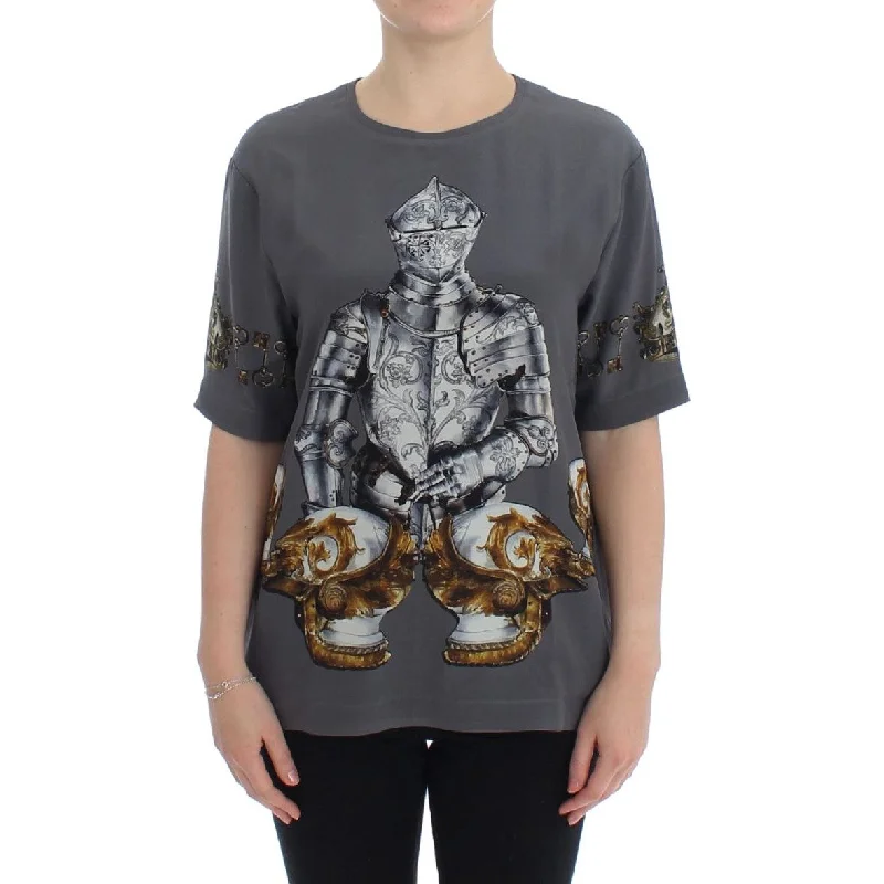 Dolce & Gabbana Enchanted Sicily Silk Blouse with Knight Print