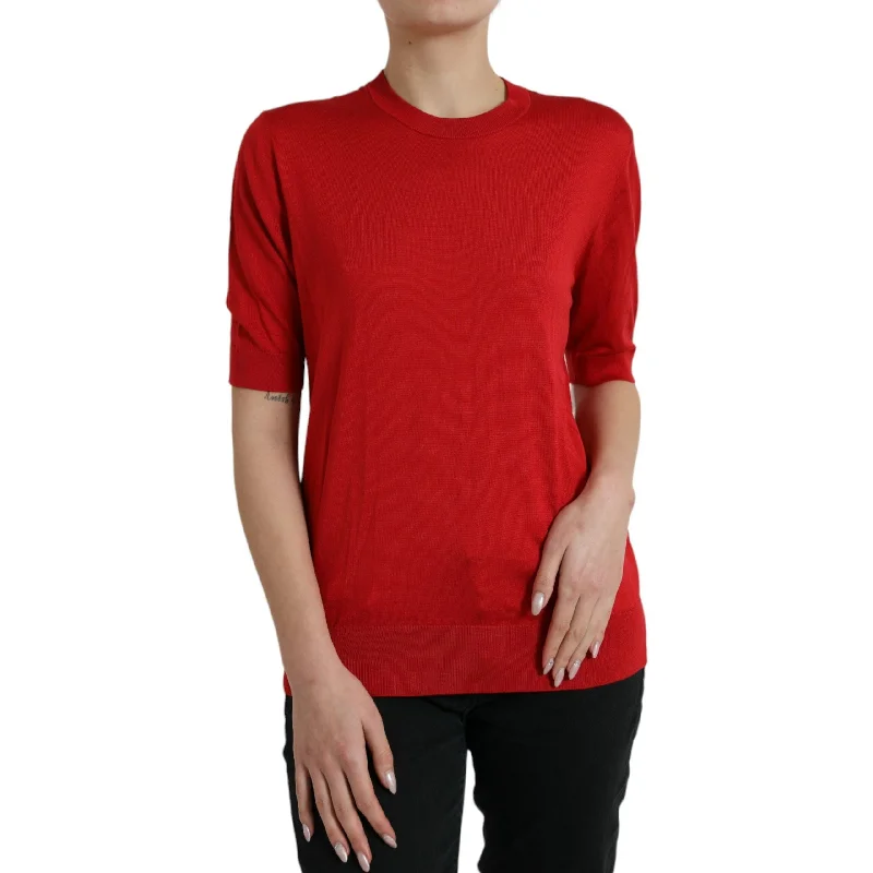 Dolce & Gabbana Silk Red Crew Neck Top