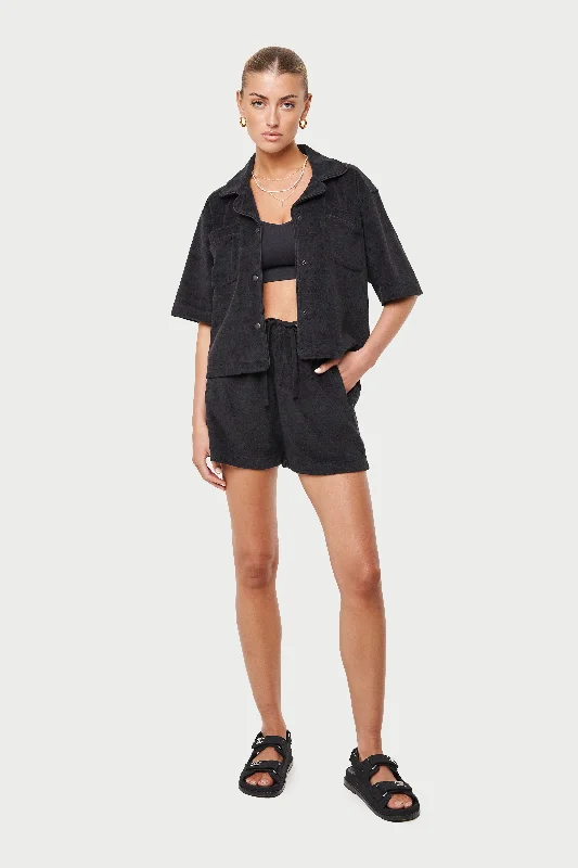 HEAVYWEIGHT TOWELLED RESORT SHIRT - BLACK