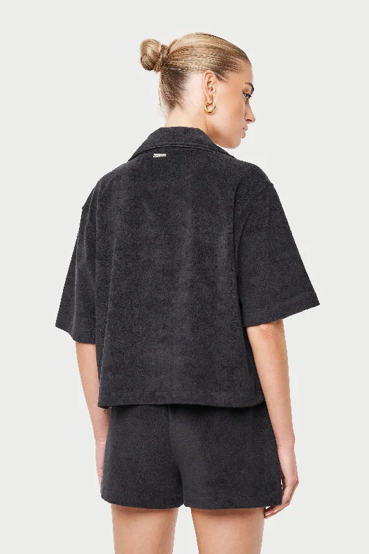 HEAVYWEIGHT TOWELLED RESORT SHIRT - BLACK