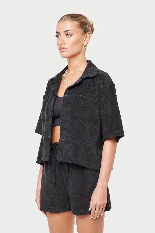 HEAVYWEIGHT TOWELLED RESORT SHIRT - BLACK