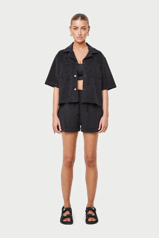 HEAVYWEIGHT TOWELLED RESORT SHIRT - BLACK