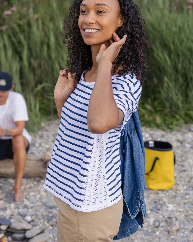 Magnolia Recycled Cotton Crochet Trim T-Shirt - Navy Stripe