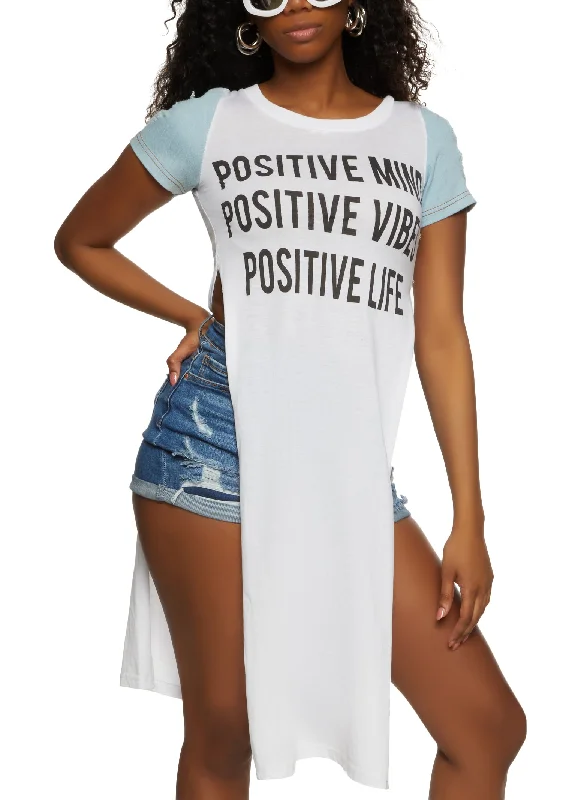 Denim Sleeve Positive Life Graphic Maxi Tee