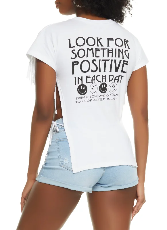 Positive Vibes Only Fringe Side Tie Top