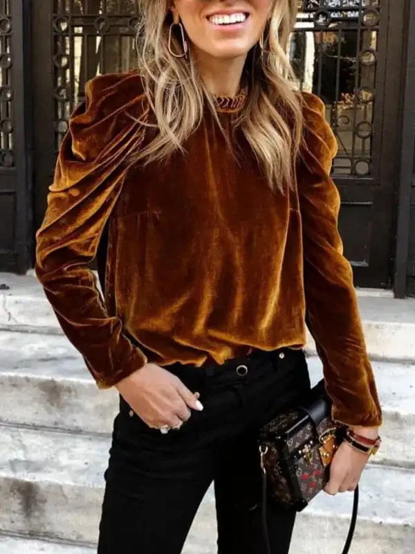 Women’s velvet puff long sleeve temperament top