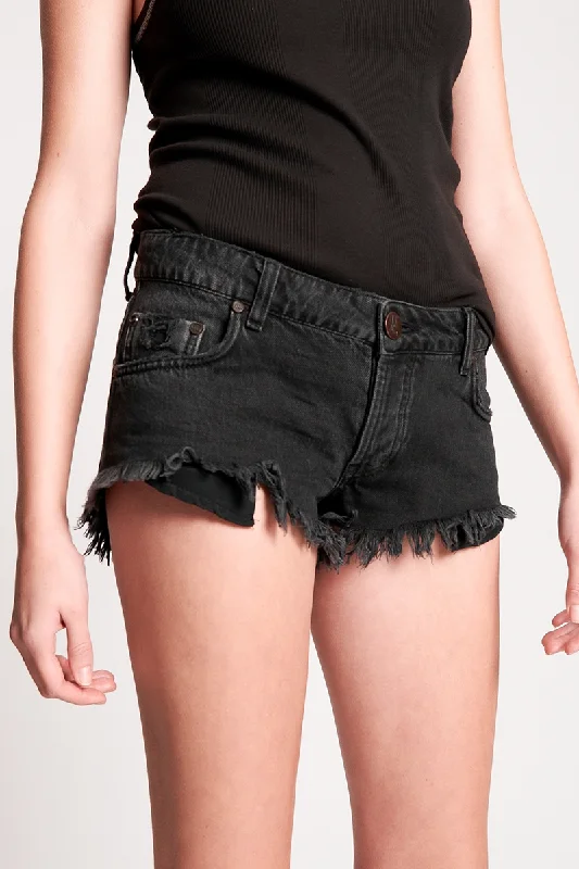 OneTeaspoon Womens Worn Black Bonitas Low Waist Denim Shorts - Worn Black