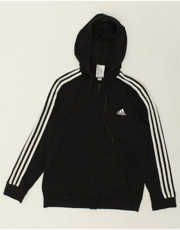 ADIDAS Womens Zip Hoodie Sweater UK 12/14 Medium Black Cotton